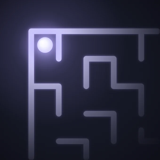 Lumaze maze game icon: a glowing ball in the corner of a dark labyrinth